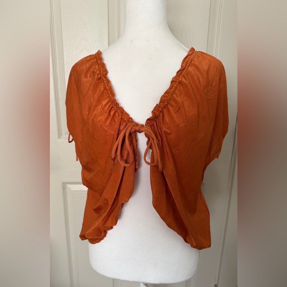 Zara Women Rust Orange Tie-Front Blouse sz Large NWT